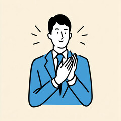 Fototapeta premium Office worker in a blue suit clapping hands