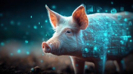 Pig with Digital Overlay: Future of Agriculture, Smart Farming, and Technology Integration Concept