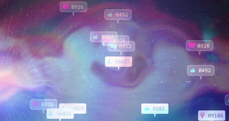 Floating follower count bubble showing 56825 in cosmic backdrop with notification bubbles