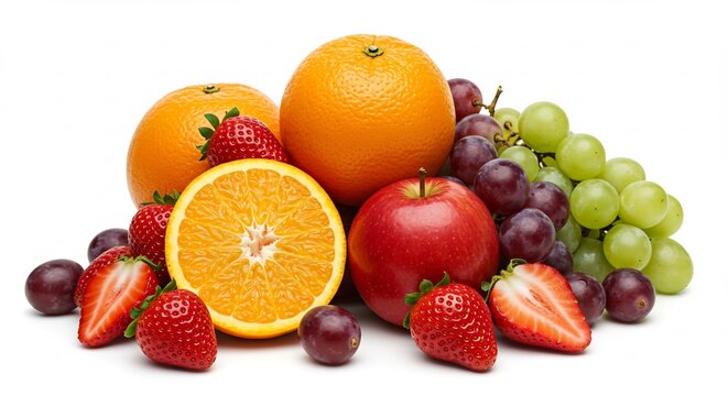     (Shinsen na kudamono kibiki afureru irodorii juushii na amami shokuyoku o sosoru) Translation: Fresh fruits, vibrant colors, juicy sweetness, appetizing.. AI Generated