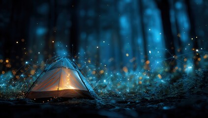 A cozy tent in a mystical forest