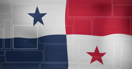 Fototapeta premium Displaying Panamanian flag filling digital canvas, showing semi-transparent wireframe overlays