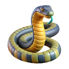 Fototapeta premium A captivating 3d rendering showcases a snake with a striking blue and yellow color scheme, its body coiled and head raised, isolated on transparent background