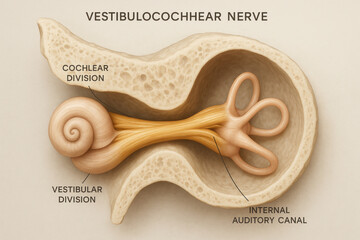Vestibulocochlear Nerve Anatomy Illustration, ear nerve and internal auditory canal detail [Illustration]
