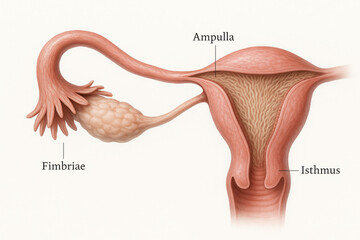 Female Reproductive System Anatomy Illustration with Fimbriae, Ampulla and Isthmus, anatomical diagram [Illustration]