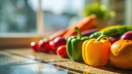 Fresh colorful produce arranged on a countertop