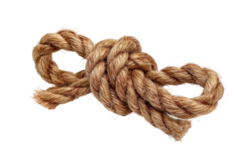 Close-up of a complex knot in light brown rope