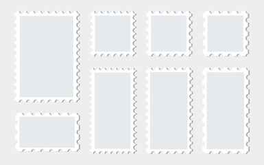 Postage stamps borders vector set. Mockup postage stamps with shadow. Realistic trendy post stamps set. 