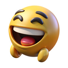 Fototapeta premium A 3d rendering of a laughing emoji with a wide smile, isolated on transparent background, conveying joy, fun, and positive emotions in digital communication