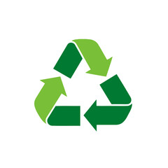 Obraz premium A green recycling symbol with three arrows pointing in a circle on a white background centered