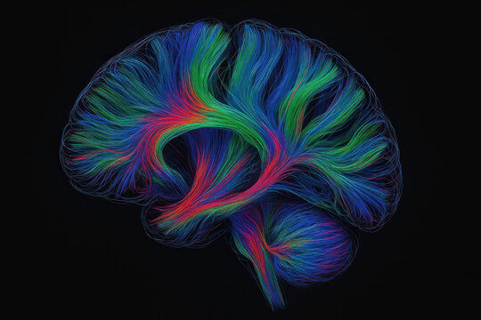 Human Brain Tractography - Neuroscience Illustration, Neural Pathways, Scientific Visualization [Illustration]