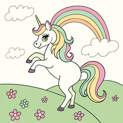  Unicorn on rainbow background. Fantasy unicorn in the sky.