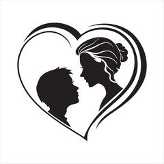 heart and people vector silhouette  outline  logo design illustration