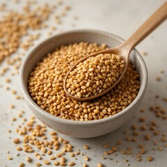 Dried Fenugreek Seeds in a Bowl and Spoon – Organic Spice Photography