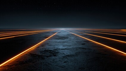Empty road at night, glowing lines