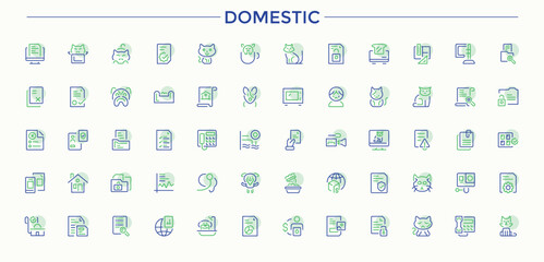 Domestic colorful line icon set. Contains outline symbols like cat, pet, kitty, kitten, pets and more. Vector outline icons collection. Cat icon collection. Vector collections.