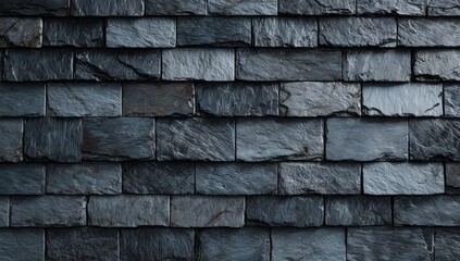 Close-up view of dark grey slate tiles