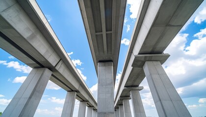Massive concrete highway overpass supports