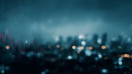 Red financial chart overlaid on a blurred cityscape at night symbolizing economic downturn market crisis and investment challenges