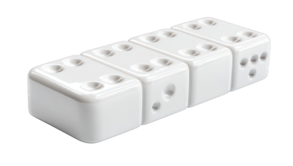 Four white dice arranged in a row