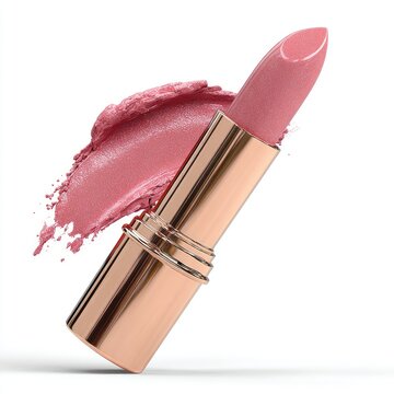 Pink lipstick,  rose-gold tube, smear