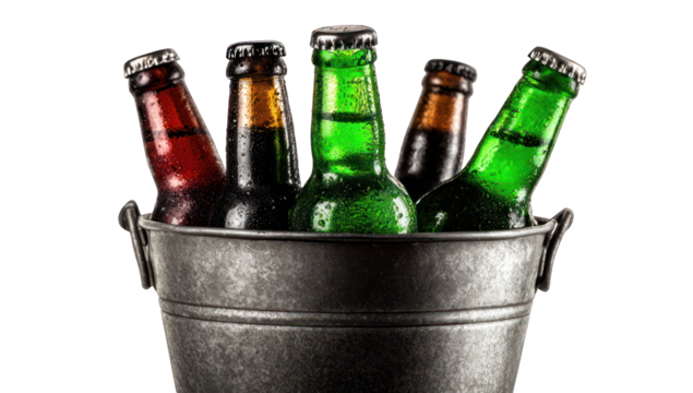 Cold beers in a metal bucket