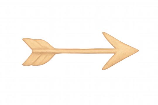 Light brown wooden arrow pointing to the right on a transparent background, perfect for various design purposes