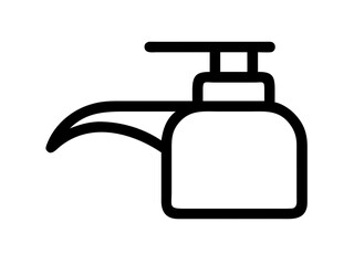 Illustration of a soap dispenser with a pump and spout in a simple black outline on a white background