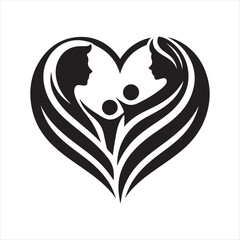 heart and people vector silhouette  outline  logo design illustration