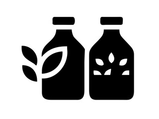 Two bottles with leaves one with a leaf design and the other with a leaf branch on the side view