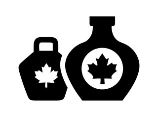 Two maple syrup containers with canadian leaf symbol in black and white vector illustration design