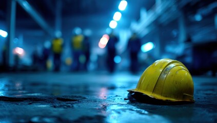 Industrial scene, yellow hardhat