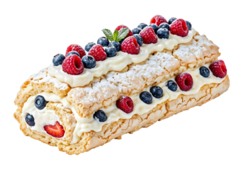 Meringue roll with berries , isolated on transparent background, png