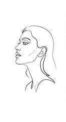 Contour of Contemplation: An elegant line drawing etches the serene profile of a woman, capturing a moment of introspection and thoughtful expression. 