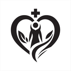 heart and people vector silhouette  outline  logo design illustration