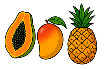Vibrant tropical fruits exotic papaya mango pineapple healthy delicious ripe refreshing natural food