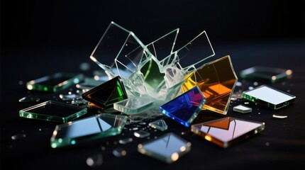 Shattered glass shards in various colors