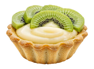 Mini basket with custard and kiwi , isolated on transparent background, png