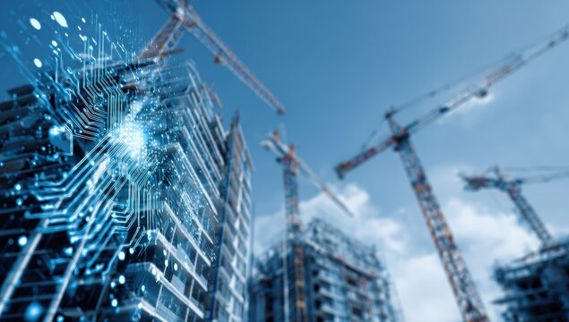 Construction site with digital overlay - Powered by Adobe