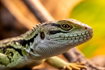 Fototapeta premium A close up view of a lizard with vibrant green scales