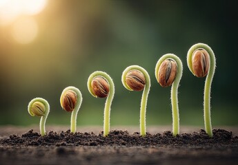 Sprouting seedlings in stages, sunlight