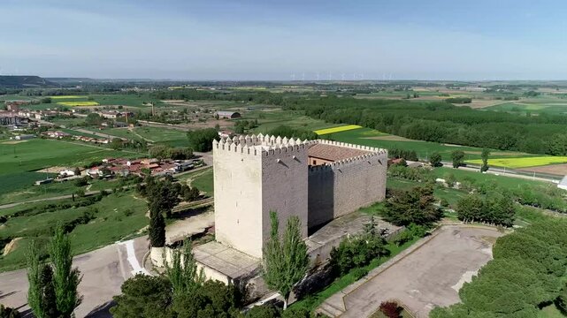 Castle of Monzon de Campos in Palencia overlooking rural farmlands