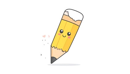 A cheerful, cartoonish pencil with a cute kawaii face, depicted against a plain white background, conveys a playful and educational theme.