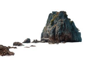 Rocky outcrop in a dark water scene
