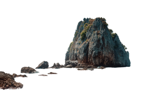 Rocky outcrop in a dark water scene