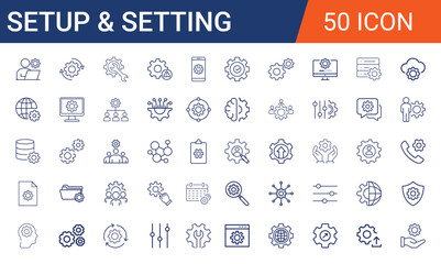 Setting & Setup icon set. Containing Configuration, option, settings, control , and more. editable stroke. vector eps file.