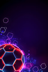 Vibrant neon soccer ball design with geometric shapes and colorful lights, perfect for sports enthusiasts and digital art fans