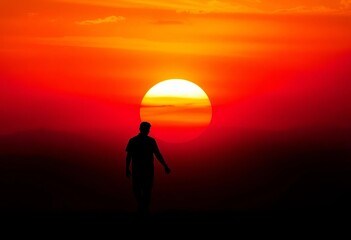 Silhouette of two figures walking hand-in-hand toward a vibrant sunset,  hand-in-hand,  family