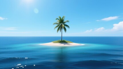 Obraz premium Solitary palm tree on small, sandy island in tranquil ocean