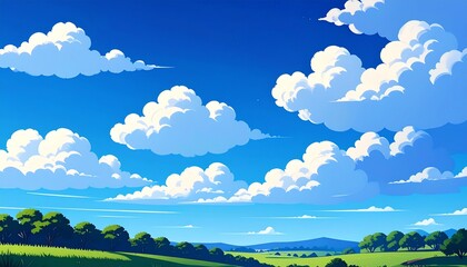 Cartoon Sky with Fluffy Clouds